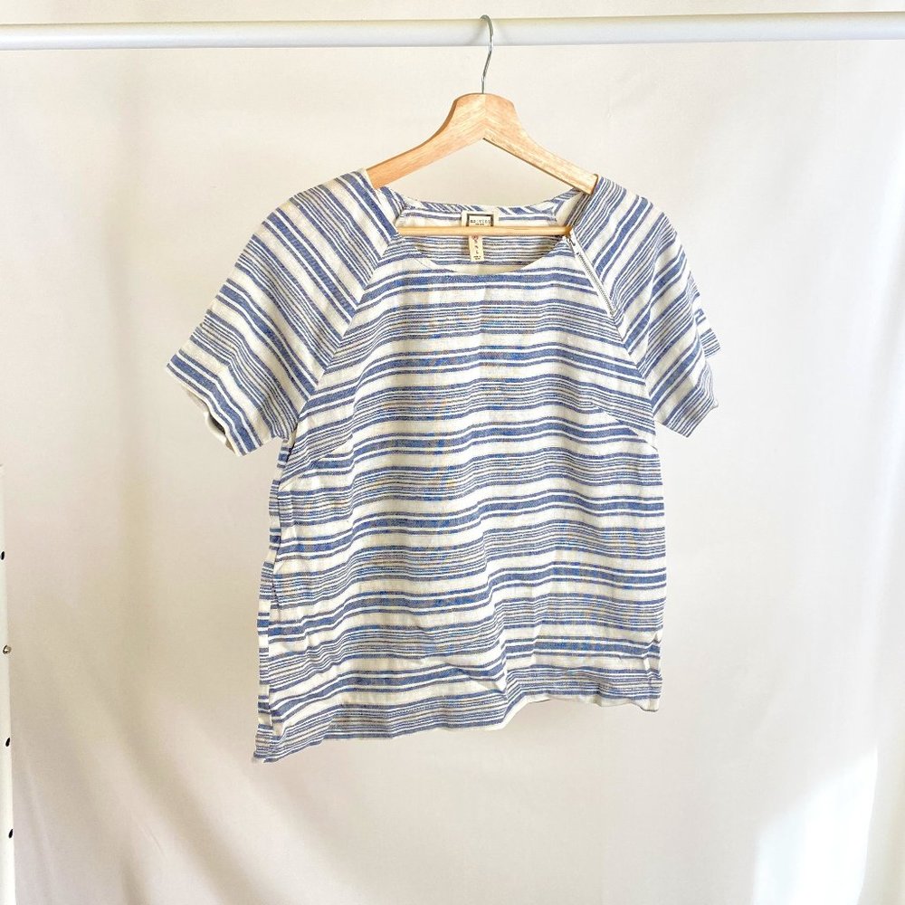 Movint Striped Linen Blend Top Blue Cream Size XS